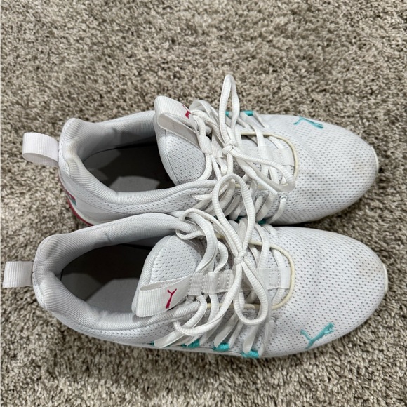 Puma White Athletic Shoes with Pink and Blue Accents - Picture 1 of 6